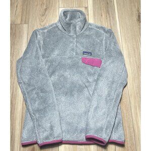 Patagonia Gray Pink Trim Fleece Re-tool 1/4 Snap Pullover Sweater - Size Small